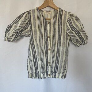 Jessica Simpson M Button-Up Striped Cotton Blouse puffed sleeves boho vintage